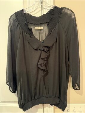 Old Navy Black Sheer Ruffled Blouse - Women's Top